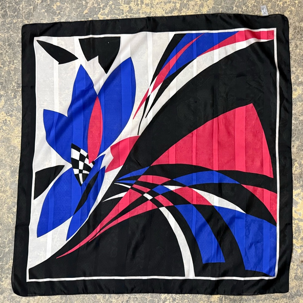 Tres-elle Abstract Black Blue Red Scarf Made In Italy - Vintage